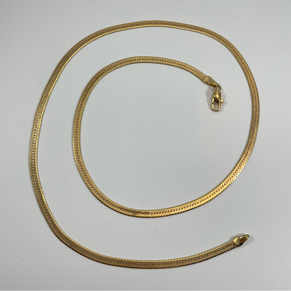 Gold Tone Vintage Flat Snake Chain 24” Necklace Stunning Classic Timeless